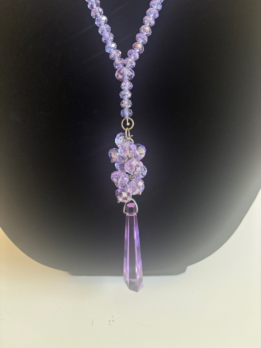 Lavender Crystal Pendant Beaded Necklace - Women Jewelry - Picture 2 of 3
